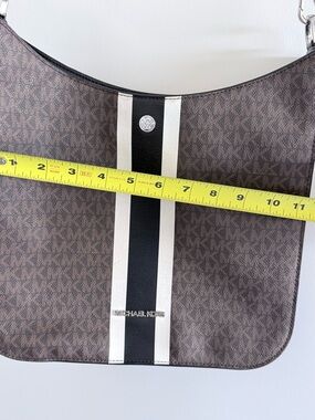Michael Kors Brown Logo Messenger Bag with Black and White Stripe